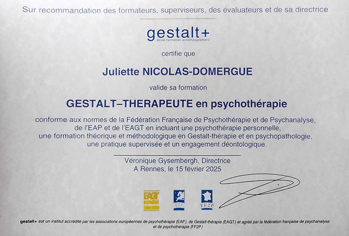 Juliette Nicolas-Domergue - Gestalt-Thérapeute à Rennes et Guichen